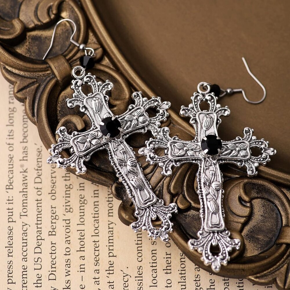 Gothic Cross Earrings Zinc Alloy Dangle Jewelry For Women Halloween Gift View 5
